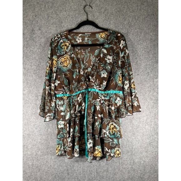 Unbranded Blouse Women XL V Neck Brown Semi‎ Sheer Floral Whimsigoth Y2K - Picture 1 of 5